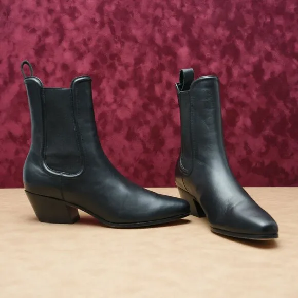 Veronica Beard Women Lada Black Leather Western Chelsea Ankle Boots sz 7.5