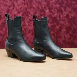Veronica Beard Women Lada Black Leather Western Chelsea Ankle Boots sz 7.5