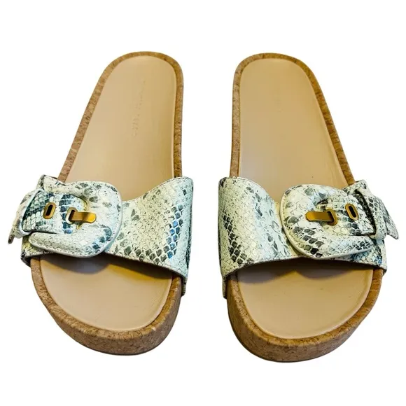 Veronica Beard Women’s Sz 10 Snakeskin Leather Slides Sandals Platform Open Toe