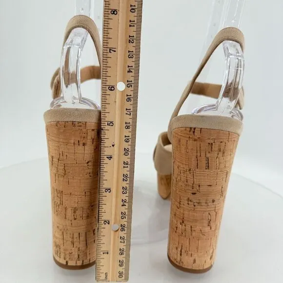 Veronica Beard Women's Lucille Cork Suede Platform Sandals Beige Size 9.5 Chunky