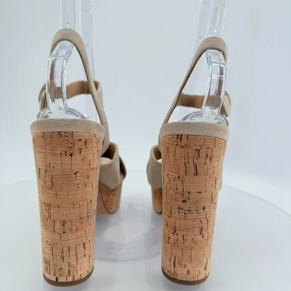 Veronica Beard Women's Lucille Cork Suede Platform Sandals Beige Size 9.5 Chunky
