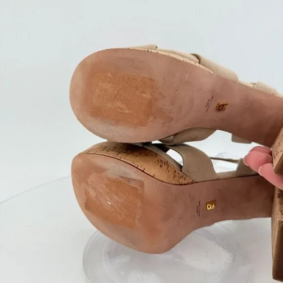 Veronica Beard Women's Lucille Cork Suede Platform Sandals Beige Size 9.5 Chunky