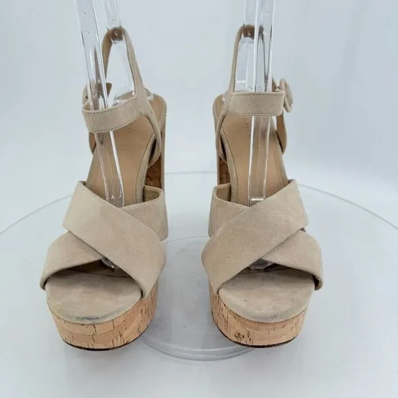 Veronica Beard Women's Lucille Cork Suede Platform Sandals Beige Size 9.5 Chunky