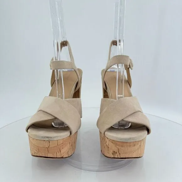 Veronica Beard Women's Lucille Cork Suede Platform Sandals Beige Size 9.5 Chunky