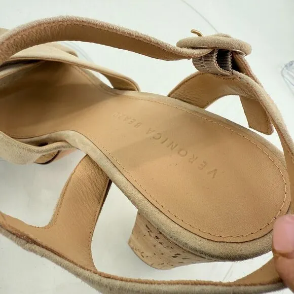 Veronica Beard Women's Lucille Cork Suede Platform Sandals Beige Size 9.5 Chunky