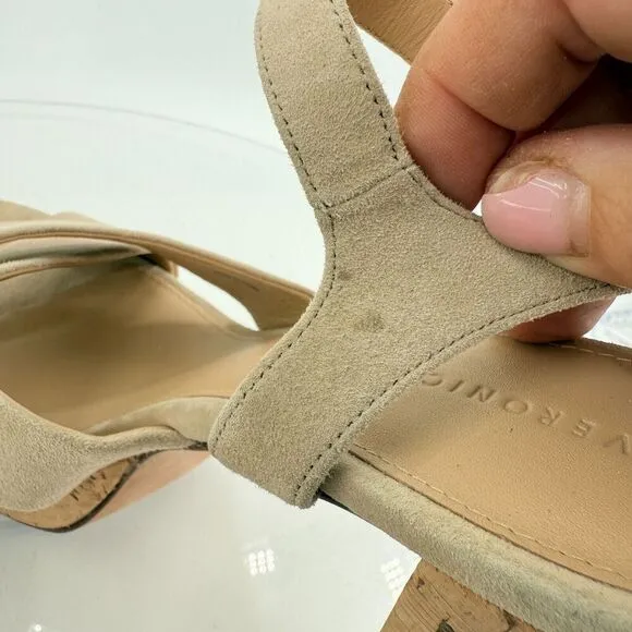 Veronica Beard Women's Lucille Cork Suede Platform Sandals Beige Size 9.5 Chunky