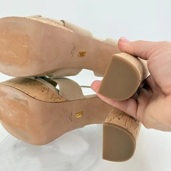 Veronica Beard Women's Lucille Cork Suede Platform Sandals Beige Size 9.5 Chunky