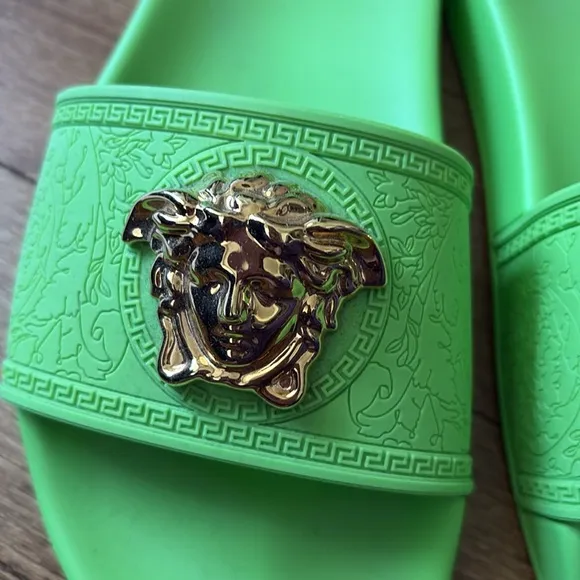 Versace Pool Slide Size 37.5 Women’s Neon Green Versace Slides