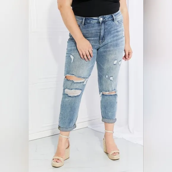 VERVET BY FLYING MONKEY Dreamland High Rise Boyfriend Jeans Relaxed Plus 20W 22W