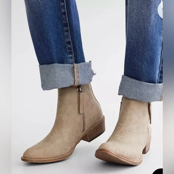 Very G Tan Western Embossed Ankle Boots