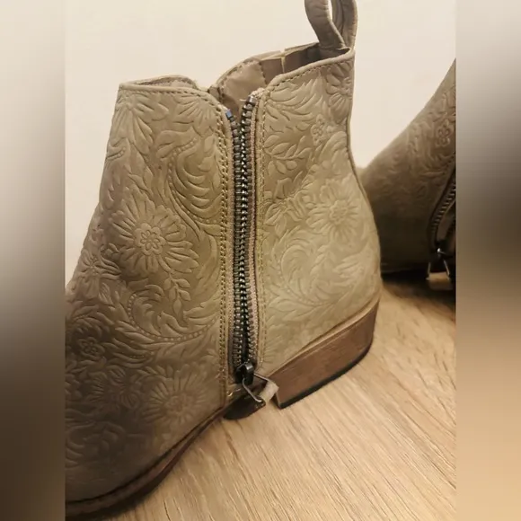 Very G Tan Western Embossed Ankle Boots