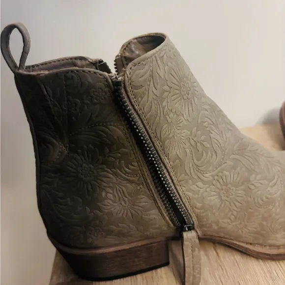 Very G Tan Western Embossed Ankle Boots