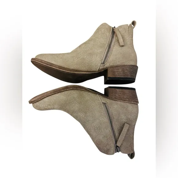 Very G Tan Western Embossed Ankle Boots