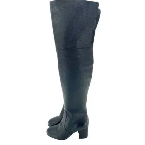 Via Spiga Finlay Boots Black Leather Tall Over The Knee Block Heel SZ 5 New