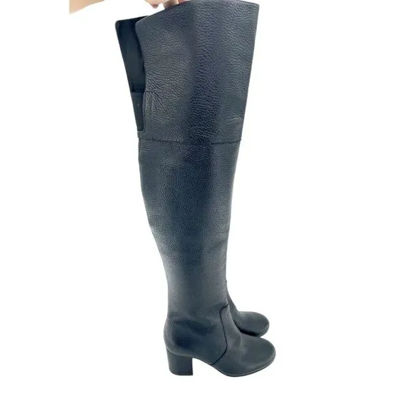 Via Spiga Finlay Boots Black Leather Tall Over The Knee Block Heel SZ 5 New