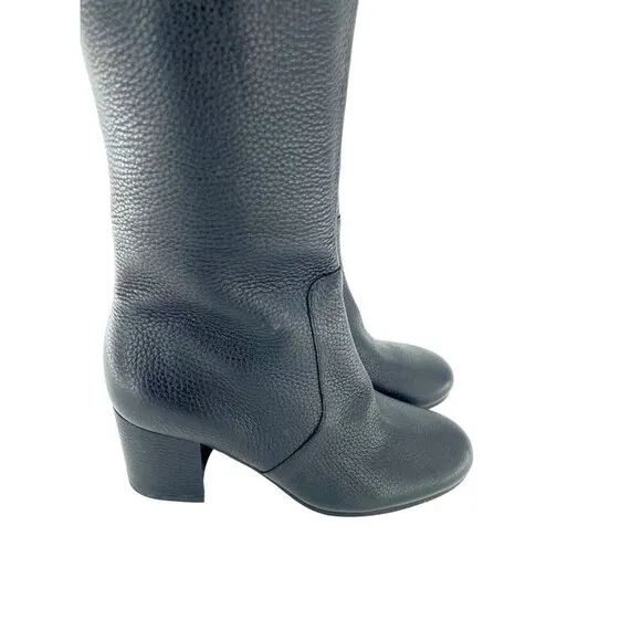Via Spiga Finlay Boots Black Leather Tall Over The Knee Block Heel SZ 5 New