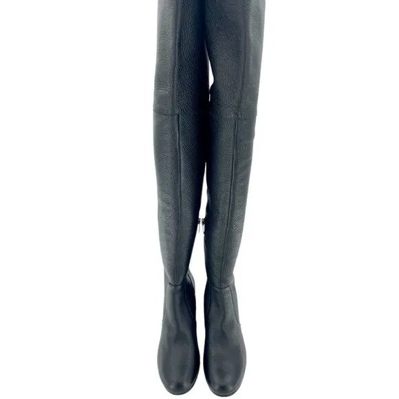Via Spiga Finlay Boots Black Leather Tall Over The Knee Block Heel SZ 5 New