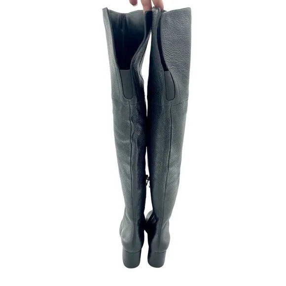 Via Spiga Finlay Boots Black Leather Tall Over The Knee Block Heel SZ 5 New