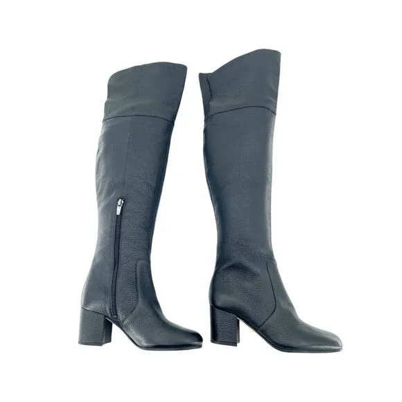 Via Spiga Finlay Boots Black Leather Tall Over The Knee Block Heel SZ 5 New