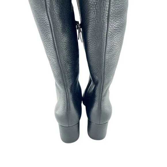 Via Spiga Finlay Boots Black Leather Tall Over The Knee Block Heel SZ 5 New