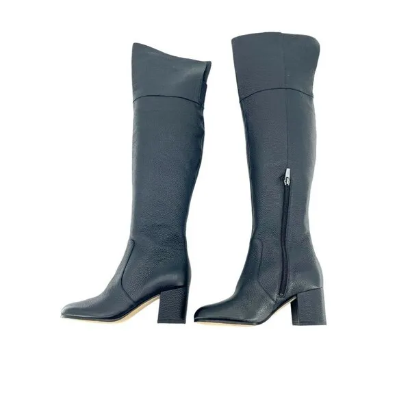 Via Spiga Finlay Boots Black Leather Tall Over The Knee Block Heel SZ 5 New