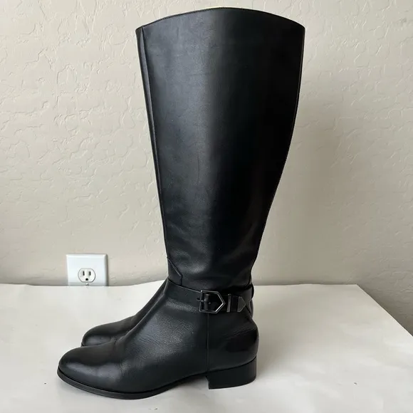 Via Spiga Philippa Tall Leather Riding Boots Wide Calf Size Women’s 8 Black