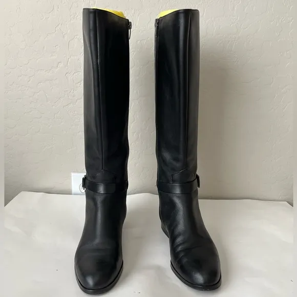 Via Spiga Philippa Tall Leather Riding Boots Wide Calf Size Women’s 8 Black