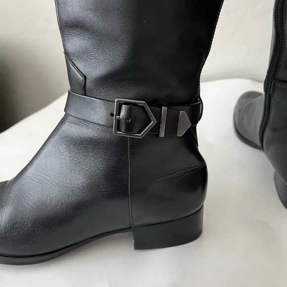 Via Spiga Philippa Tall Leather Riding Boots Wide Calf Size Women’s 8 Black