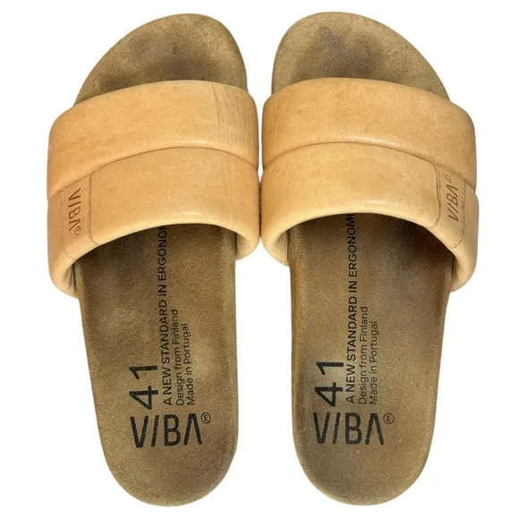 VIBAe -  Women’s ‘Porto’ Leather Slide Sandals, Desert Nude - Size 41 EU, 8 US