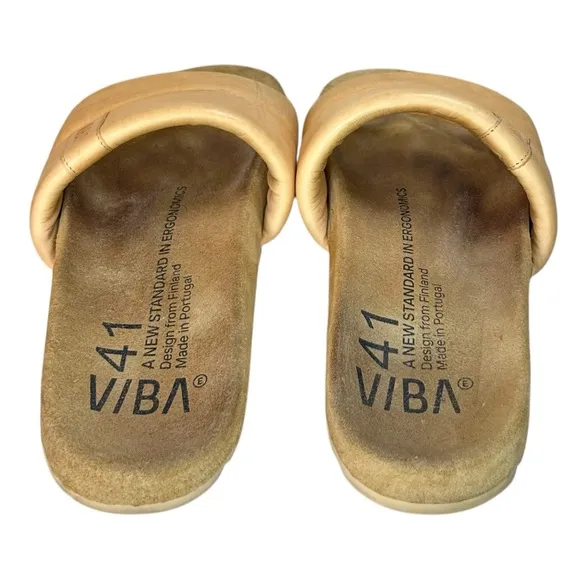 VIBAe -  Women’s ‘Porto’ Leather Slide Sandals, Desert Nude - Size 41 EU, 8 US
