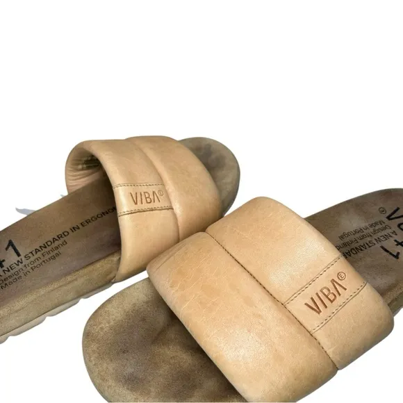 VIBAe -  Women’s ‘Porto’ Leather Slide Sandals, Desert Nude - Size 41 EU, 8 US