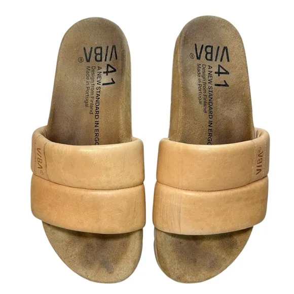 VIBAe -  Women’s ‘Porto’ Leather Slide Sandals, Desert Nude - Size 41 EU, 8 US