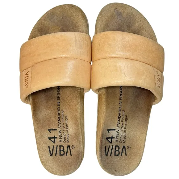 VIBAe -  Women’s ‘Porto’ Leather Slide Sandals, Desert Nude - Size 41 EU, 8 US