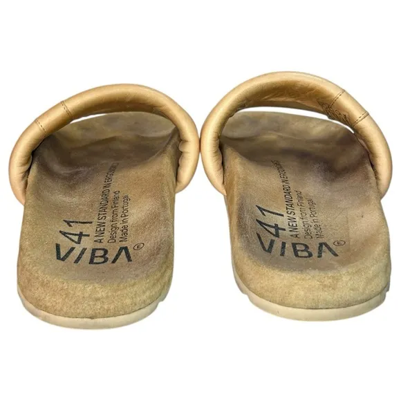 VIBAe -  Women’s ‘Porto’ Leather Slide Sandals, Desert Nude - Size 41 EU, 8 US