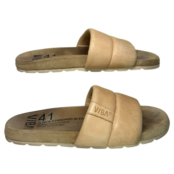 VIBAe -  Women’s ‘Porto’ Leather Slide Sandals, Desert Nude - Size 41 EU, 8 US