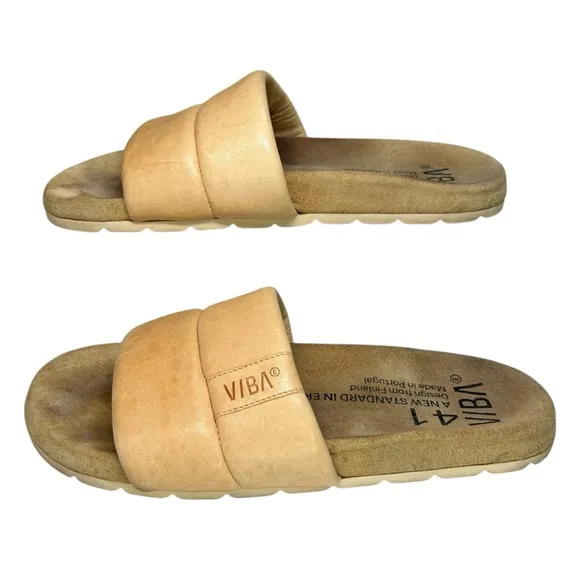 VIBAe -  Women’s ‘Porto’ Leather Slide Sandals, Desert Nude - Size 41 EU, 8 US