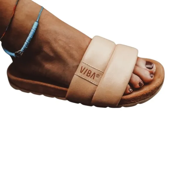 VIBAe -  Women’s ‘Porto’ Leather Slide Sandals, Desert Nude - Size 41 EU, 8 US