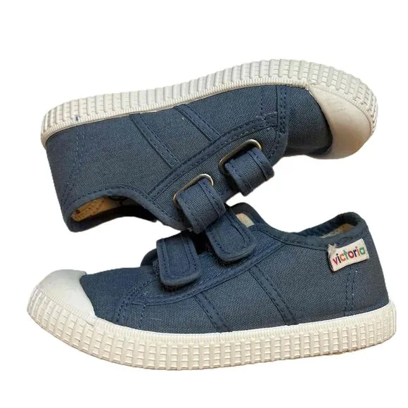 Victoria Blue Organic Cotton Sneakers Hook Loop Strap Closure Kids 28 / 11