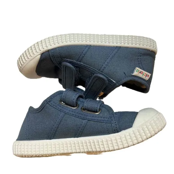 Victoria Blue Organic Cotton Sneakers Hook Loop Strap Closure Kids 28 / 11