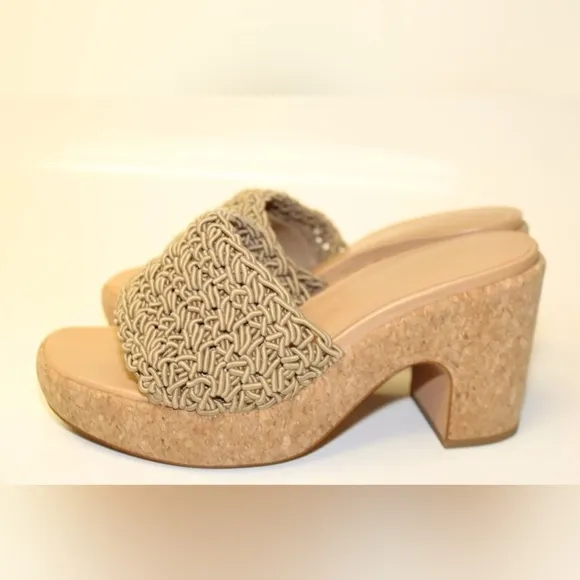 VINCE 8  38.5 Light Brown Macrame Slides Platform Sandals Shoes sandals