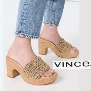 VINCE 8  38.5 Light Brown Macrame Slides Platform Sandals Shoes sandals