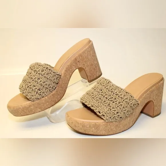 VINCE 8  38.5 Light Brown Macrame Slides Platform Sandals Shoes sandals