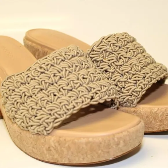 VINCE 8  38.5 Light Brown Macrame Slides Platform Sandals Shoes sandals