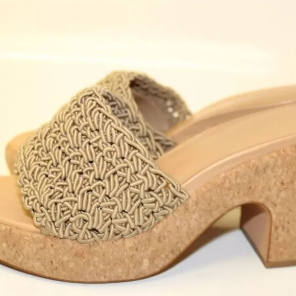 VINCE 8  38.5 Light Brown Macrame Slides Platform Sandals Shoes sandals