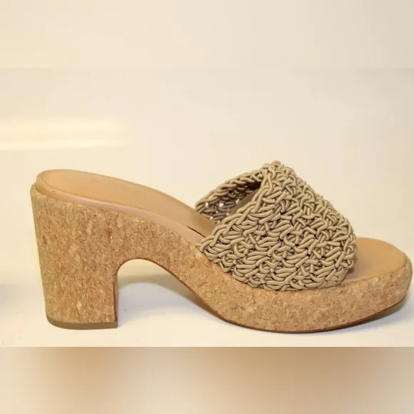 VINCE 8  38.5 Light Brown Macrame Slides Platform Sandals Shoes sandals