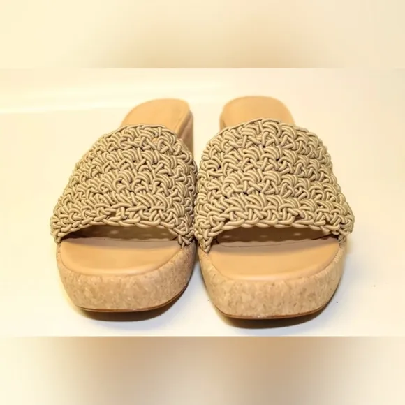 VINCE 8  38.5 Light Brown Macrame Slides Platform Sandals Shoes sandals