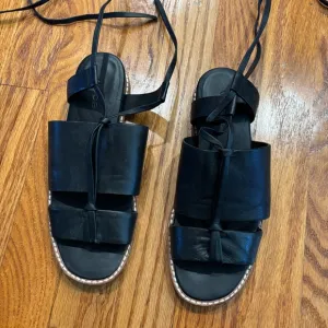 Vince black leather lace up sandals