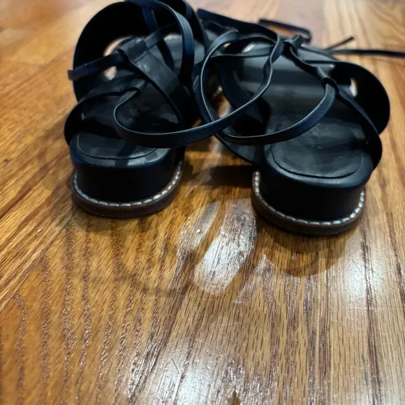 Vince black leather lace up sandals