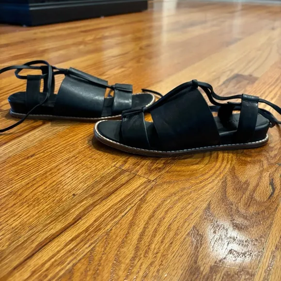 Vince black leather lace up sandals