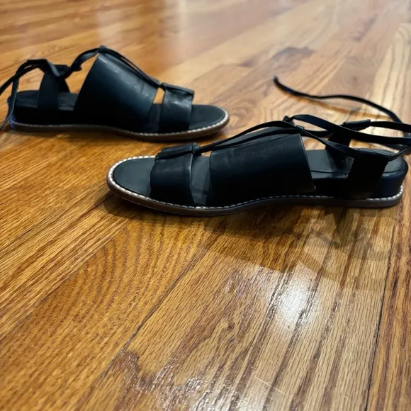 Vince black leather lace up sandals